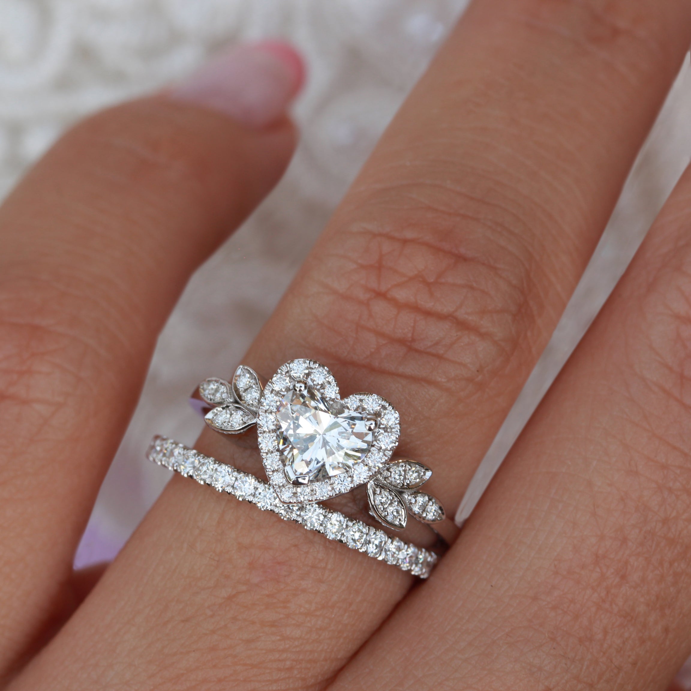 1.20 CT Heart Cut Halo Style Moissanite Bridal Ring Set