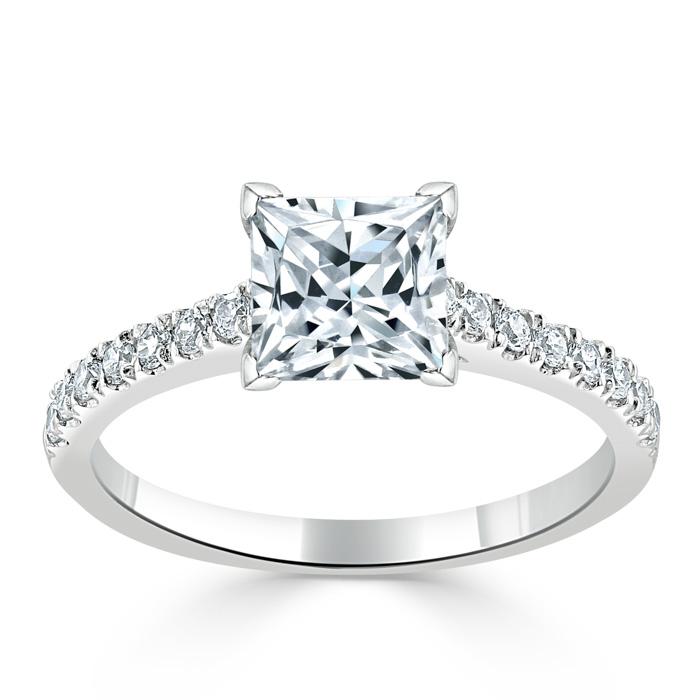 1.0 CT Princess Cut Solitaire Pave Setting Moissanite Engagement Ring - crownmoissanite