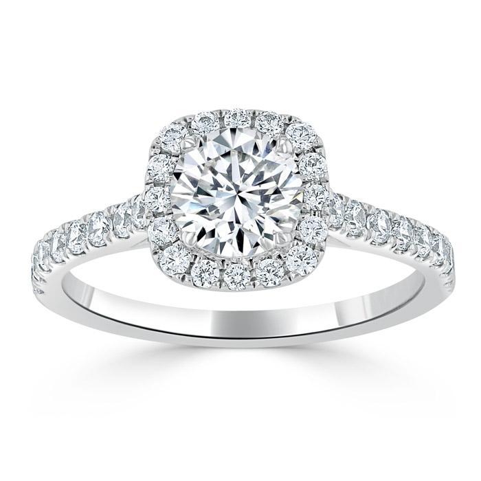 0.75 CT Round Shaped Moissanite Halo Engagement Ring - crownmoissanite