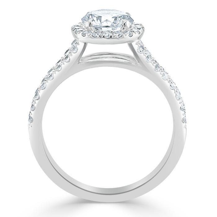 1.35 Round Cut Halo Split Shank Setting Moissanite Engagement Ring - crownmoissanite