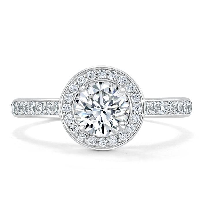 0.75 CT Round Shaped Moissanite Chennel Halo Engagement Ring - crownmoissanite