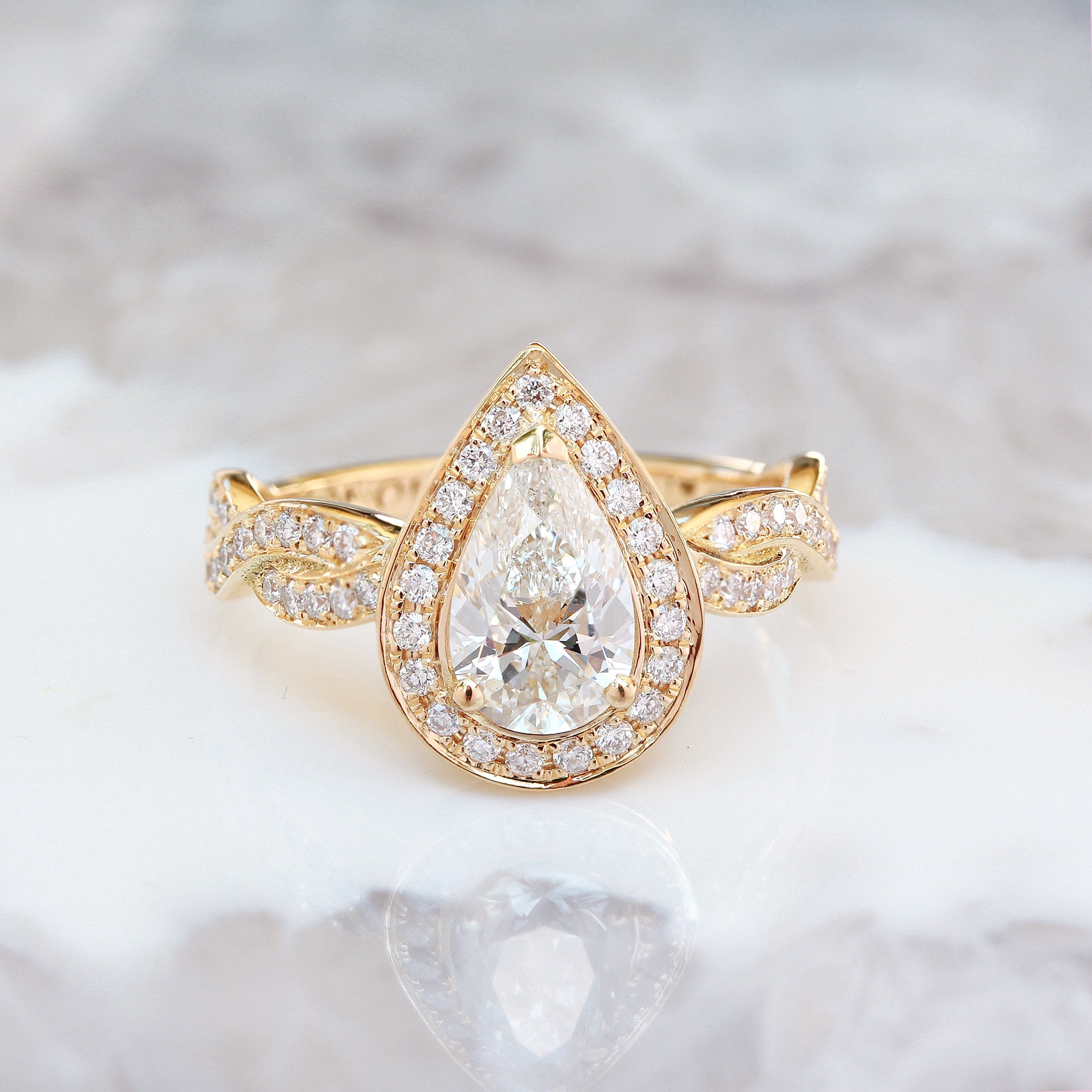 1.0 CT Pear Moissanite Vintage Engagement Ring