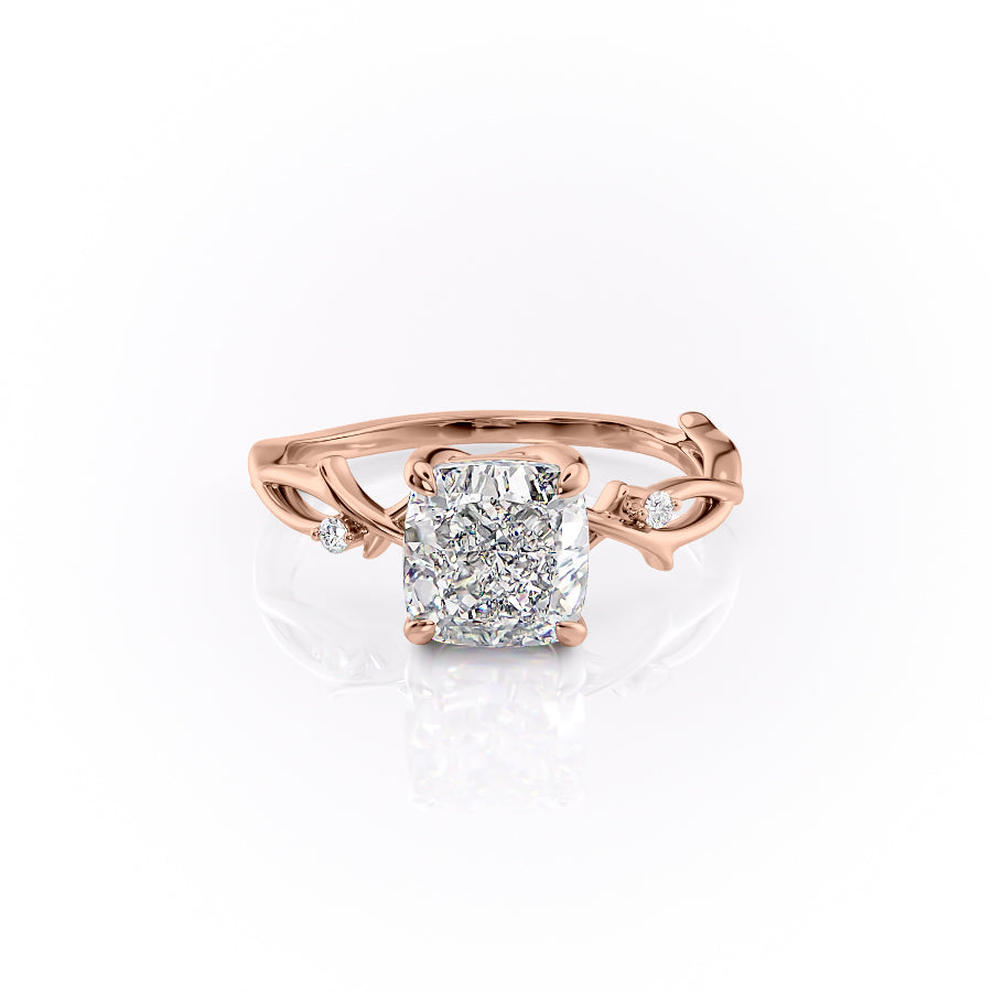 2.54 CT Cushion Cut Twig Style Pave Moissanite Engagement Ring - crownmoissanite
