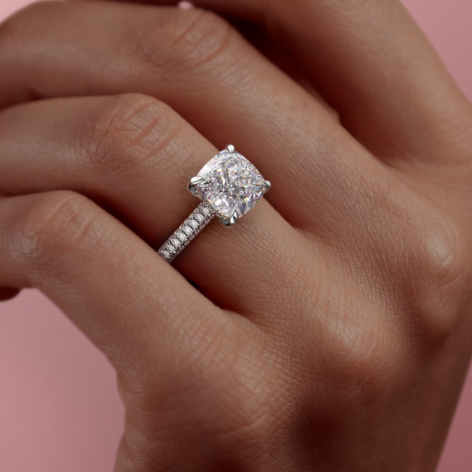 2.54 CT Cushion Cut Pave Setting Moissanite Engagement Ring - crownmoissanite