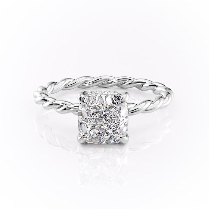 2.15 CT Cushion Cut Twisted Band Moissanite Engagement Ring - crownmoissanite