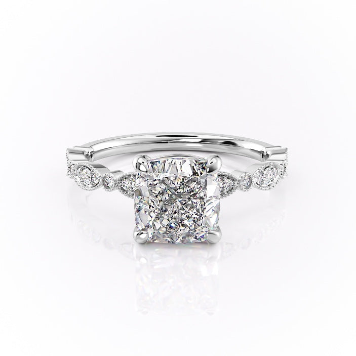 2.15 CT Cushion Cut Pave Moissanite Engagement Ring - crownmoissanite