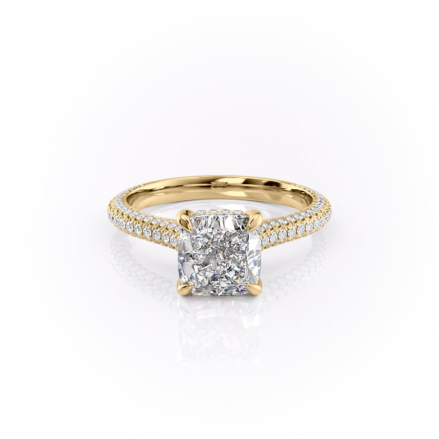 2.54 CT Cushion Cut Pave Setting Moissanite Engagement Ring - crownmoissanite