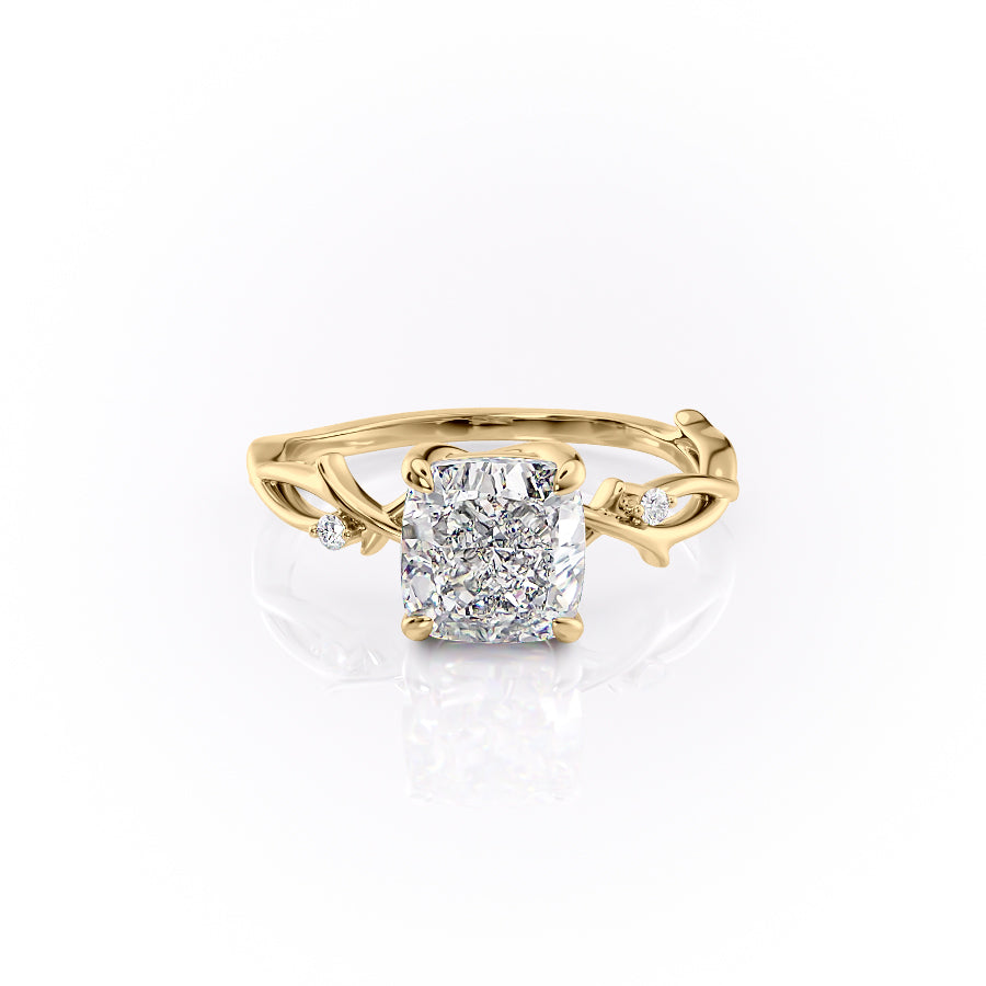 2.54 CT Cushion Cut Twig Style Pave Moissanite Engagement Ring - crownmoissanite