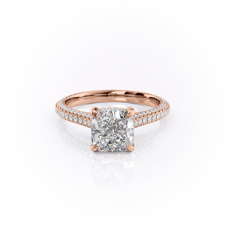 2.54 CT Cushion Cut Pave Setting Moissanite Engagement Ring - crownmoissanite