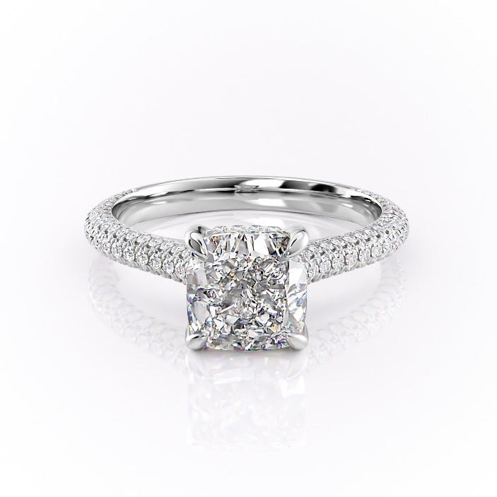 2.54 CT Cushion Cut Pave Setting Moissanite Engagement Ring - crownmoissanite