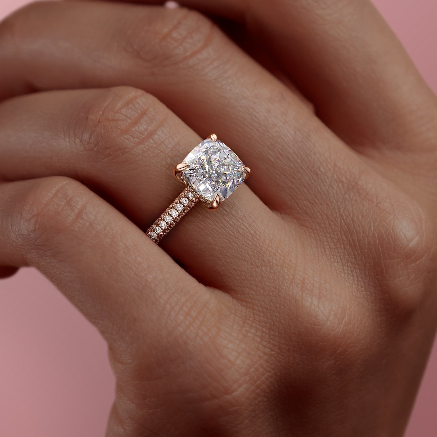 2.54 CT Cushion Cut Pave Setting Moissanite Engagement Ring - crownmoissanite
