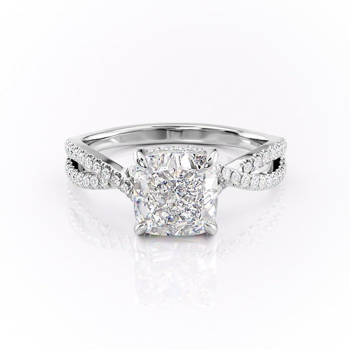 2.15 CT Cushion Cut Criss Cross Pave Moissanite Engagement Ring - crownmoissanite
