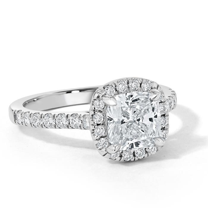 1.50 CT Cushion Cut Halo Pave Setting Moissanite Engagement Ring - crownmoissanite