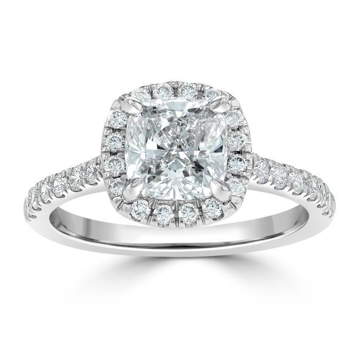 1.50 CT Cushion Shaped Moissanite Halo Engagement Ring - crownmoissanite