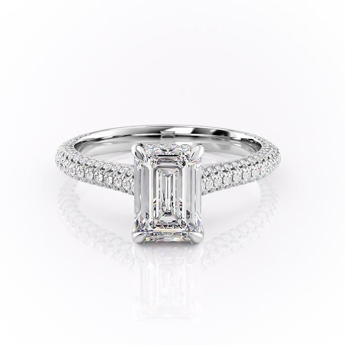 2.10 CT Emerald Solitaire Triple Pave Moissanite Engagement Ring - crownmoissanite