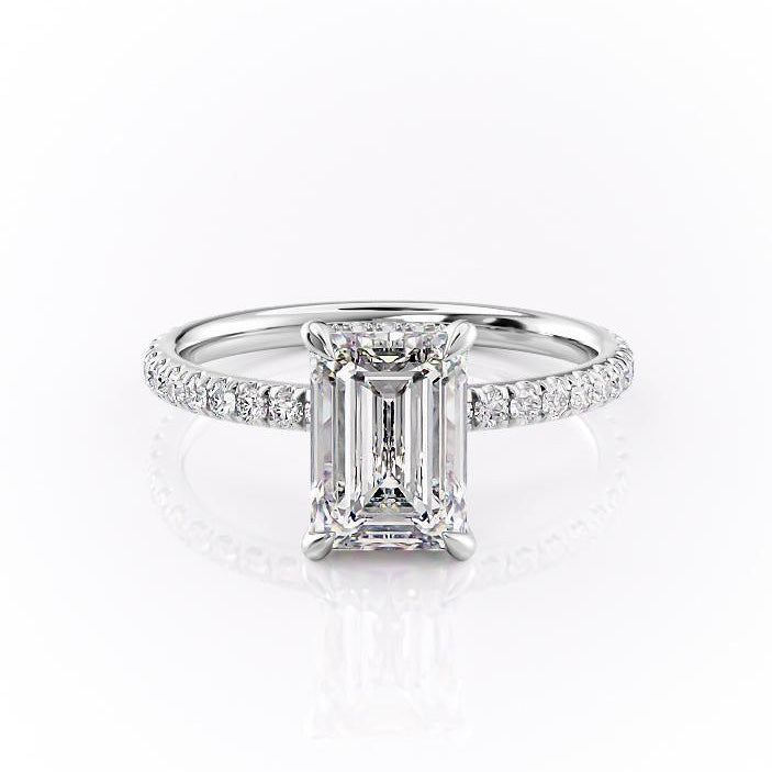 2.10 CT Emerald Cut Hidden Halo Pave Setting Moissanite Engagement Ring - crownmoissanite