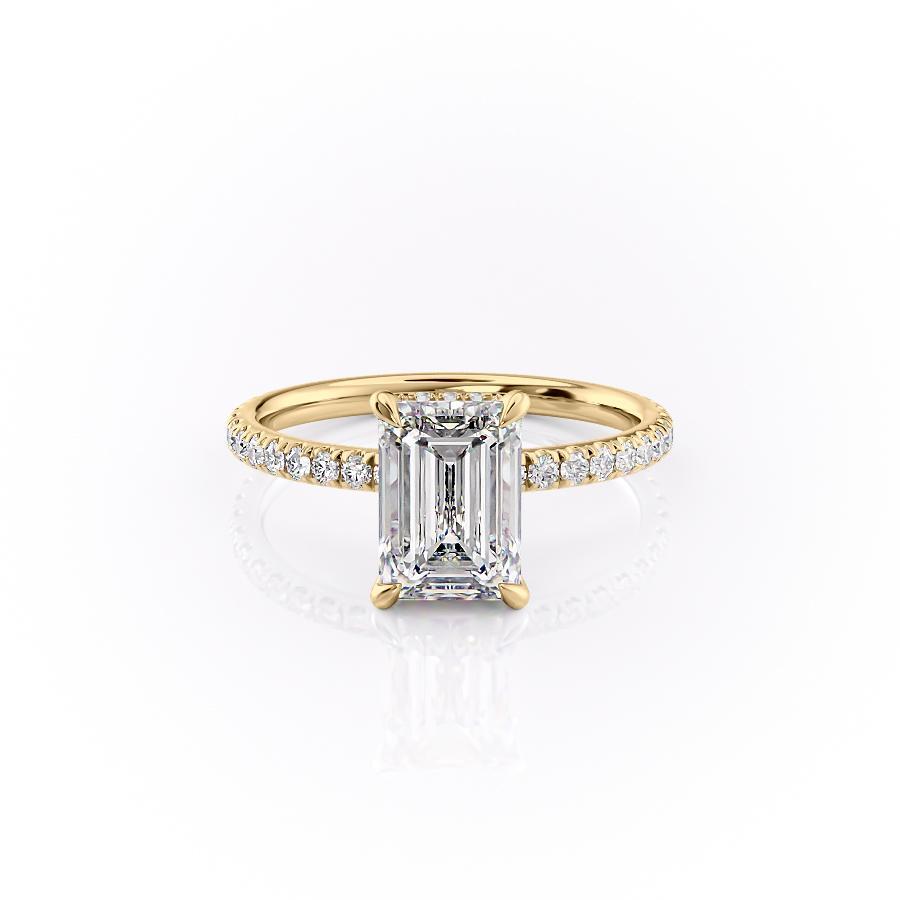 2.10 CT Emerald Cut Hidden Halo Pave Setting Moissanite Engagement Ring - crownmoissanite
