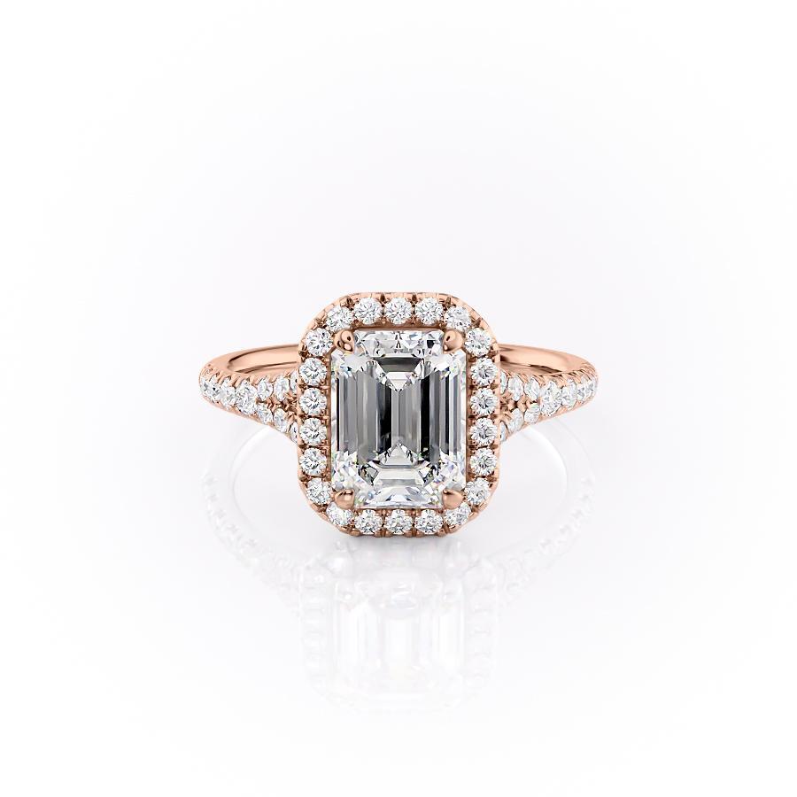1.91 CT Emerald Cut Halo Split Shank Setting Moissanite Engagement Ring - crownmoissanite