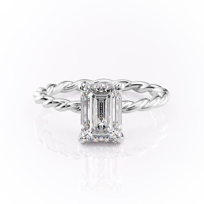 1.91 CT Emerald Cut Hidden Halo Twisted Pave Setting Moissanite Engagement Ring - crownmoissanite