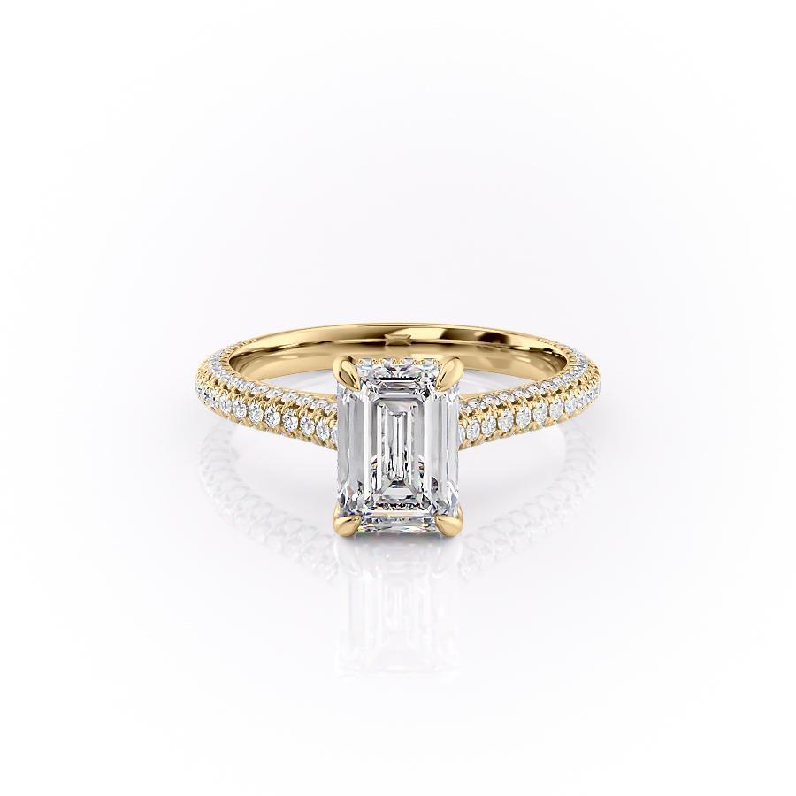 2.10 CT Emerald Solitaire Triple Pave Moissanite Engagement Ring - crownmoissanite