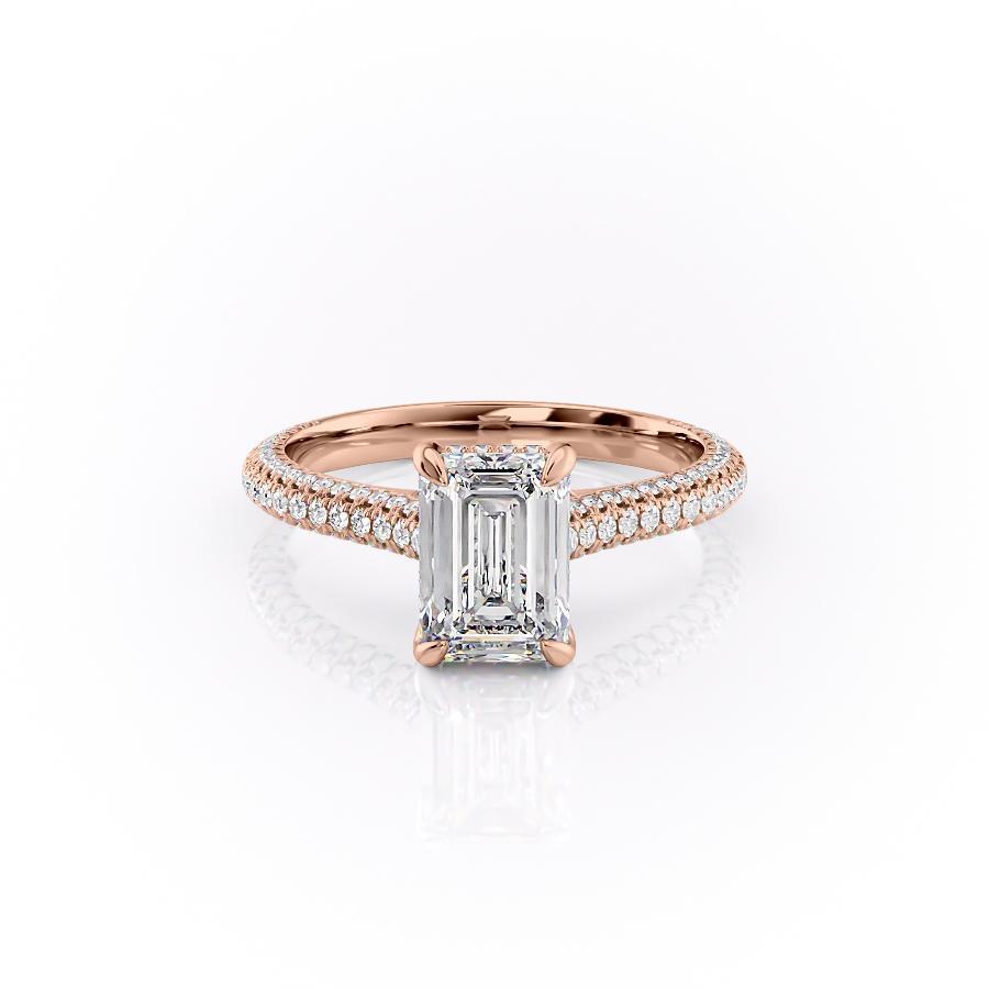 2.10 CT Emerald Solitaire Triple Pave Moissanite Engagement Ring - crownmoissanite