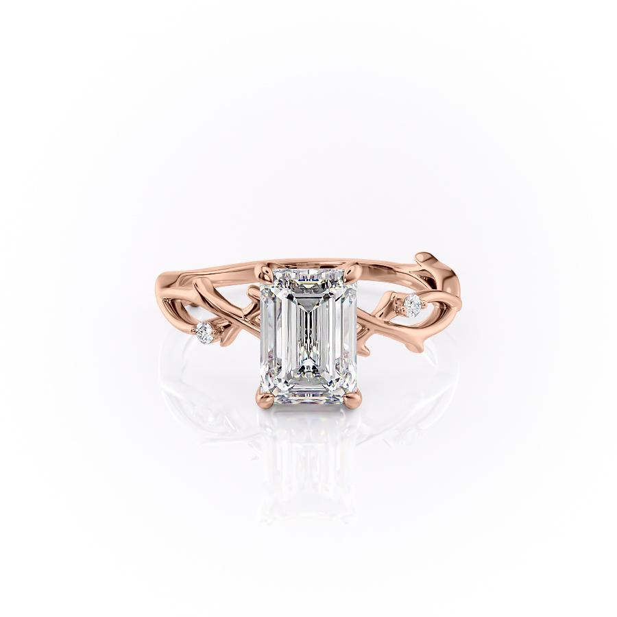 2.10 CT Emerald Cut Solitaire Twig Style Moissanite Engagement Ring - crownmoissanite