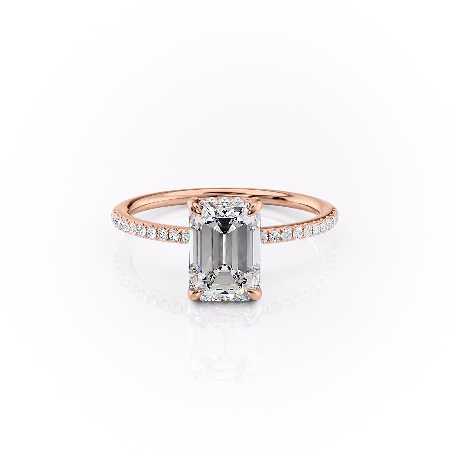 2.10 CT Emerald Cut Hidden Halo Pave Setting Moissanite Engagement Ring - crownmoissanite