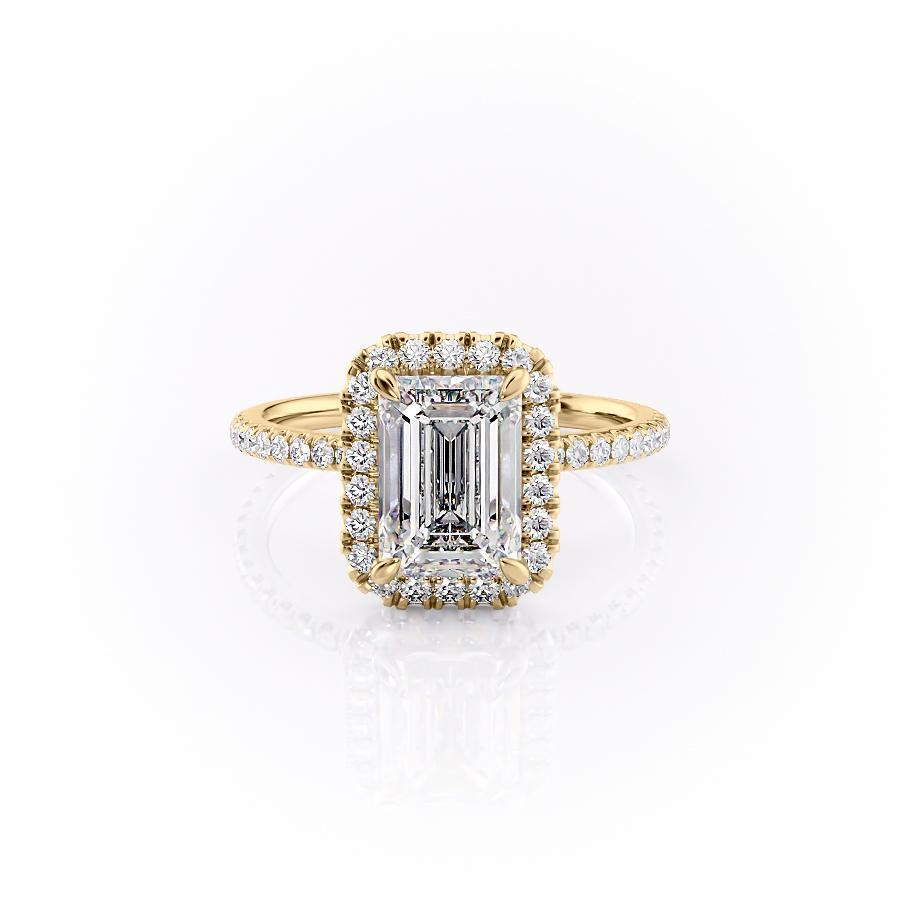 2.10 Emerald Halo Style Moissanite Engagement Ring - crownmoissanite