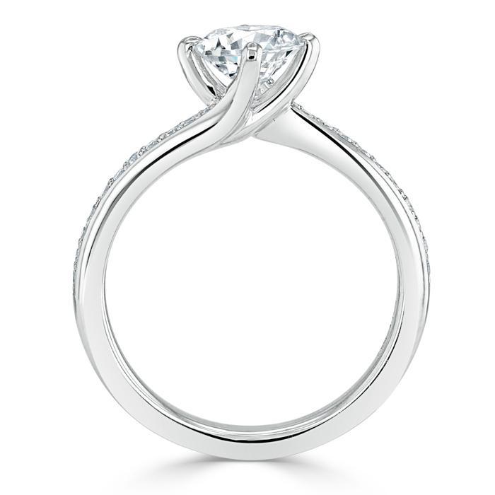 0.75 CT Round Cut Solitaire Bypass Pave Moissanite Engagement Ring - crownmoissanite