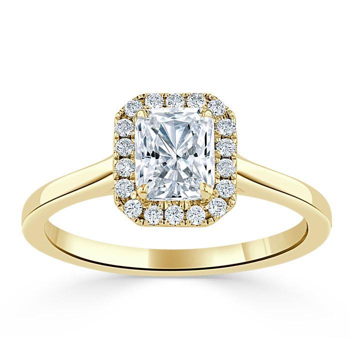 1.0 CT Radiant Cut Halo Moissanite Engagement Ring - crownmoissanite