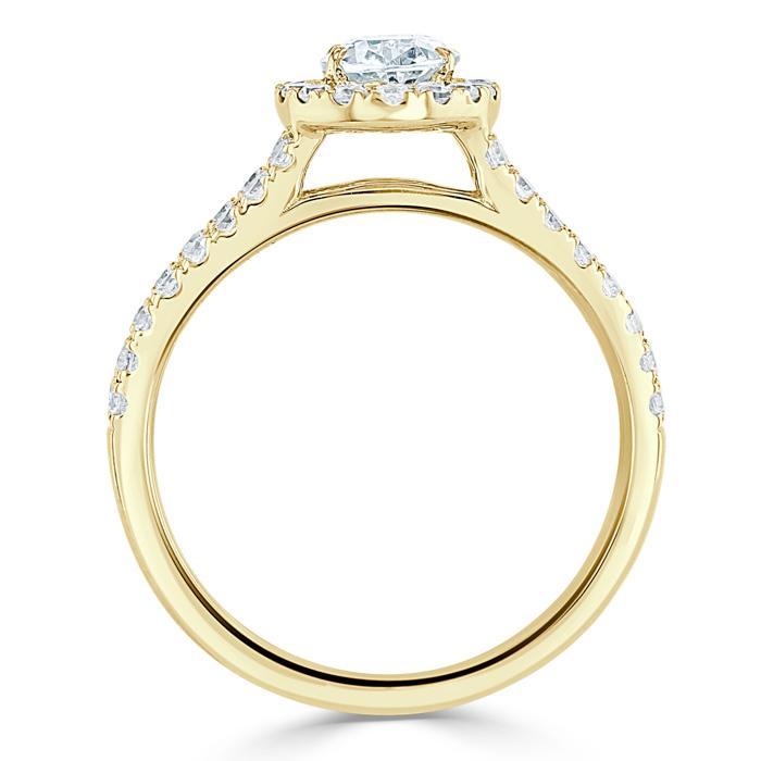 0.94 CT Oval Shaped Moissanite Halo Split Shank Engagement Ring - crownmoissanite