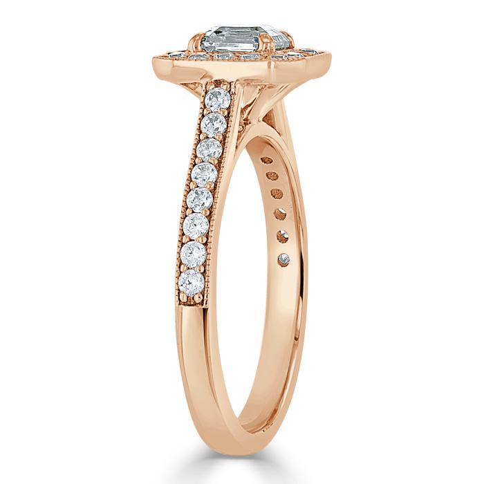 1.05 CT Asscher Cut Halo Pave Setting Moissanite Engagement Ring - crownmoissanite