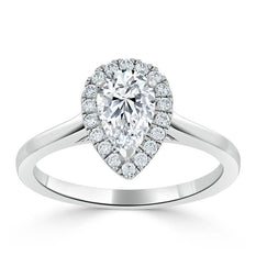 1.0 CT Pear Cut Halo Moissanite Engagement Ring - crownmoissanite
