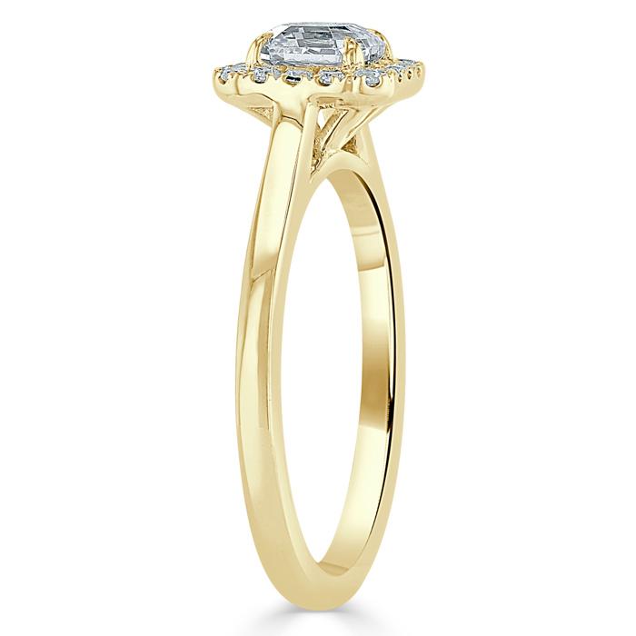 0.75 CT Asscher Cut Halo Moissanite Engagement Ring - crownmoissanite