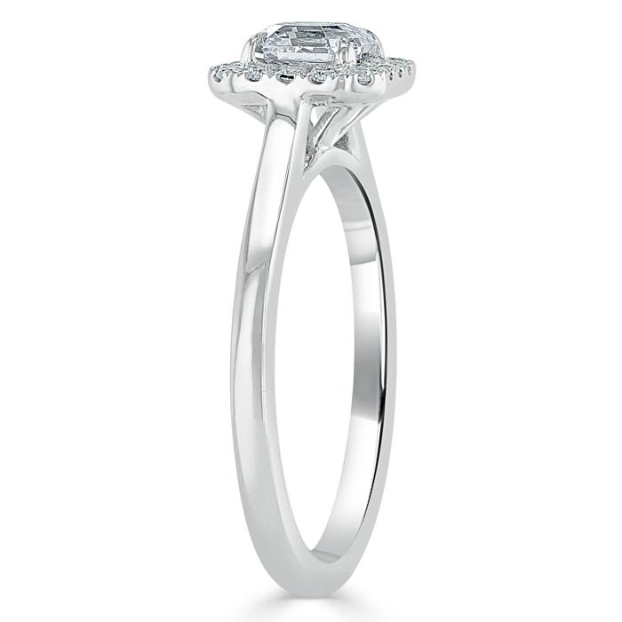 0.75 CT Asscher Cut Halo Moissanite Engagement Ring - crownmoissanite