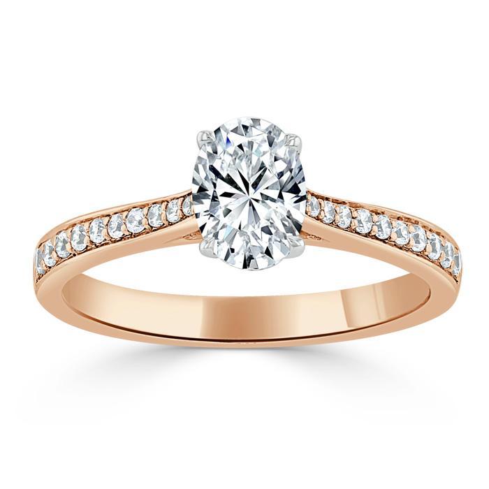 0.94 CT Oval Cut Solitaire Moissanite Engagement Ring With Pave Setting - crownmoissanite