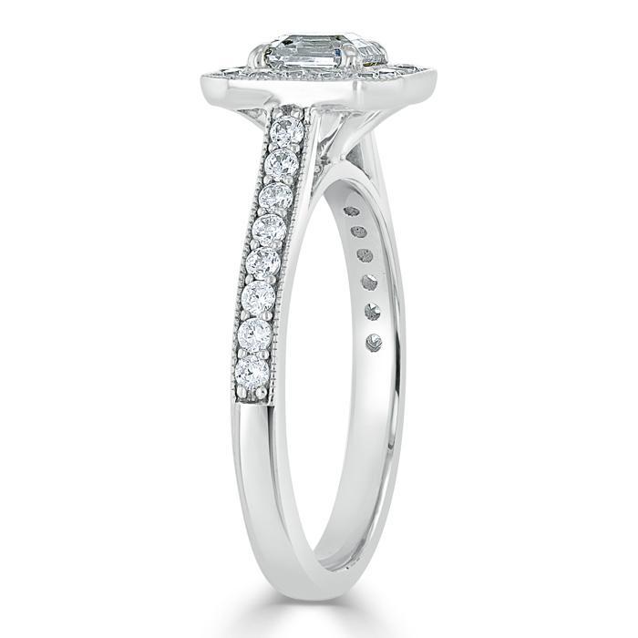 1.05 CT Asscher Cut Halo Pave Setting Moissanite Engagement Ring - crownmoissanite