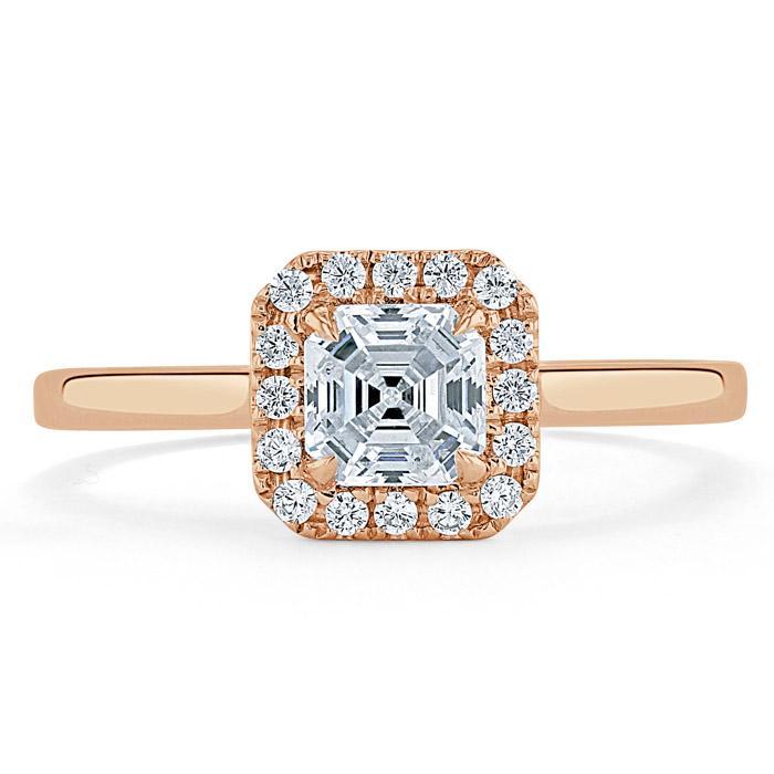 0.75 CT Asscher Cut Halo Moissanite Engagement Ring - crownmoissanite
