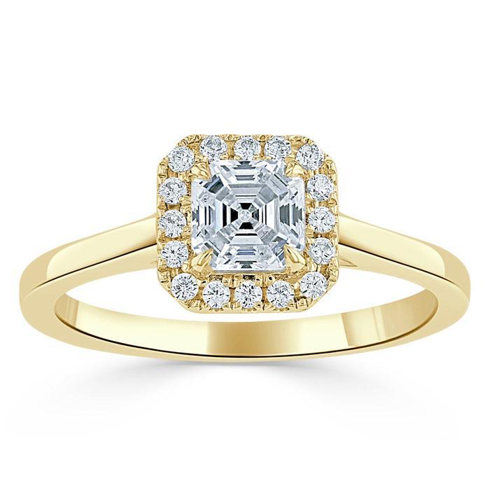 0.75 CT Asscher Cut Halo Moissanite Engagement Ring - crownmoissanite