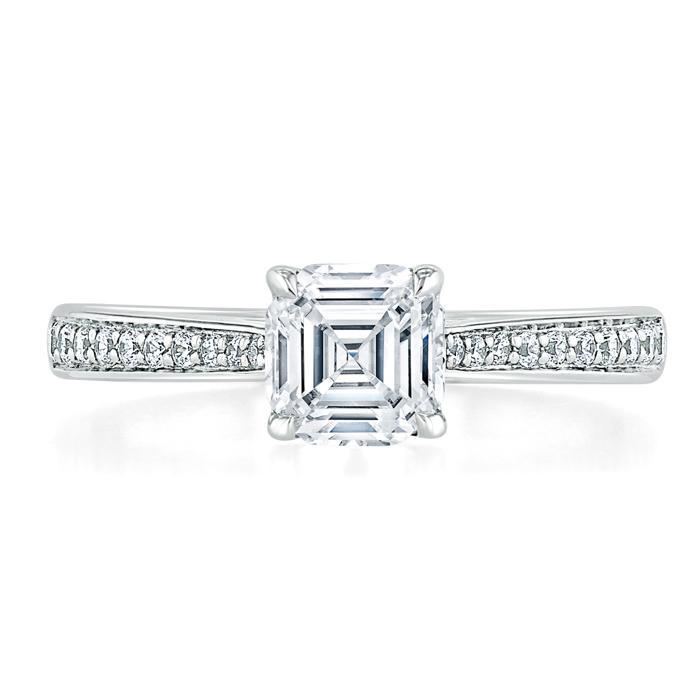 1.0 CT Asscher Cut Solitaire Moissanite Engagement Ring With Chanel Pave Setting - crownmoissanite