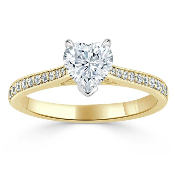 1.0 CT Heart Cut Solitaire Channel Pave Moissanite Engagement Ring - crownmoissanite