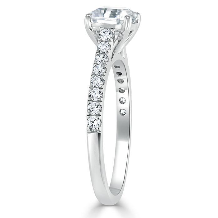 1.0 CT Asscher Cut Solitaire Pave Setting Moissanite Engagement Ring - crownmoissanite