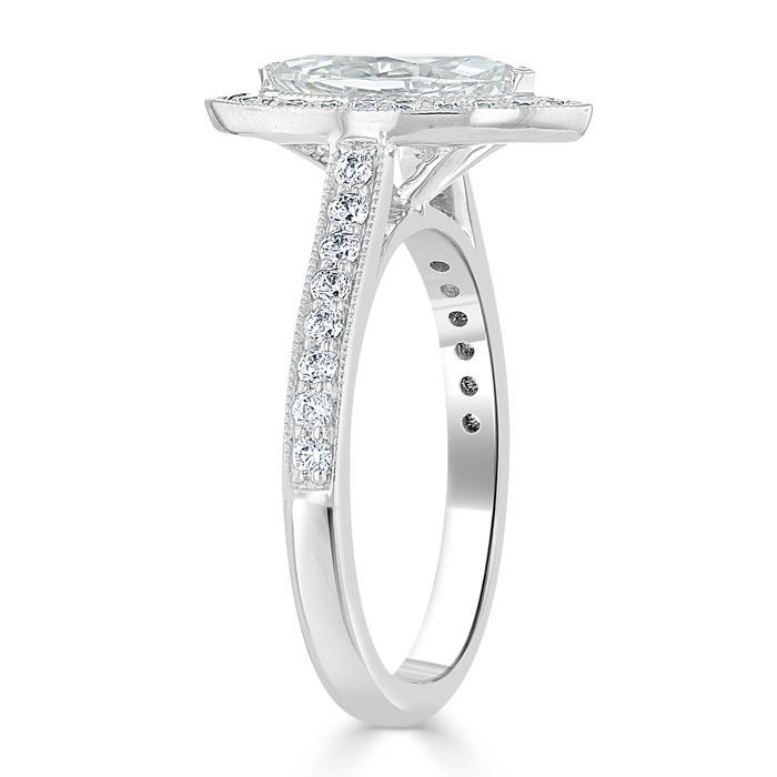 1.0 CT Marquise Cut Halo Moissanite Engagement Ring With Pave Setting - crownmoissanite