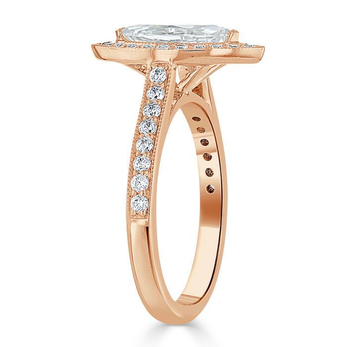 1.0 CT Marquise Cut Halo Moissanite Engagement Ring With Pave Setting - crownmoissanite