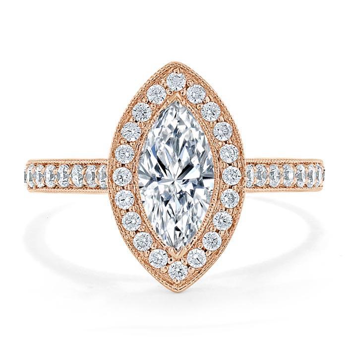 1.0 CT Marquise Cut Halo Moissanite Engagement Ring With Pave Setting - crownmoissanite