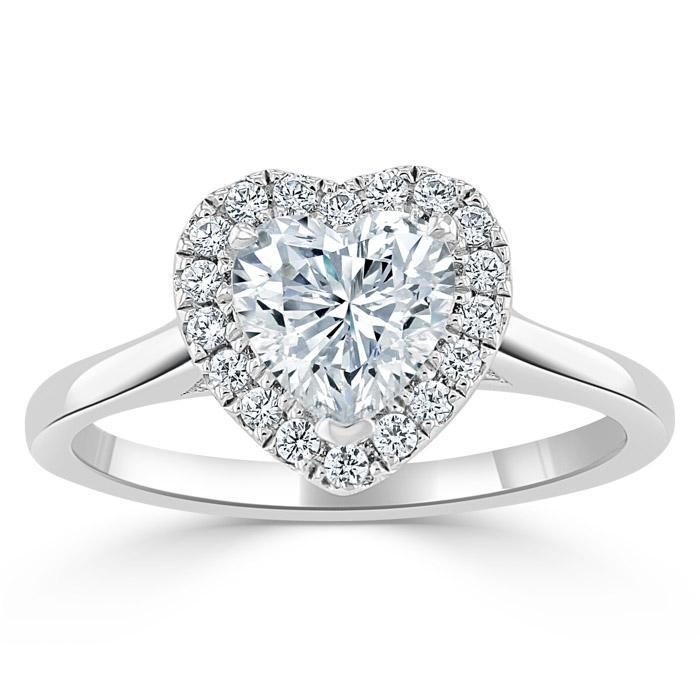 1.0 CT Heart Cut Halo Moissanite Engagement Ring - crownmoissanite