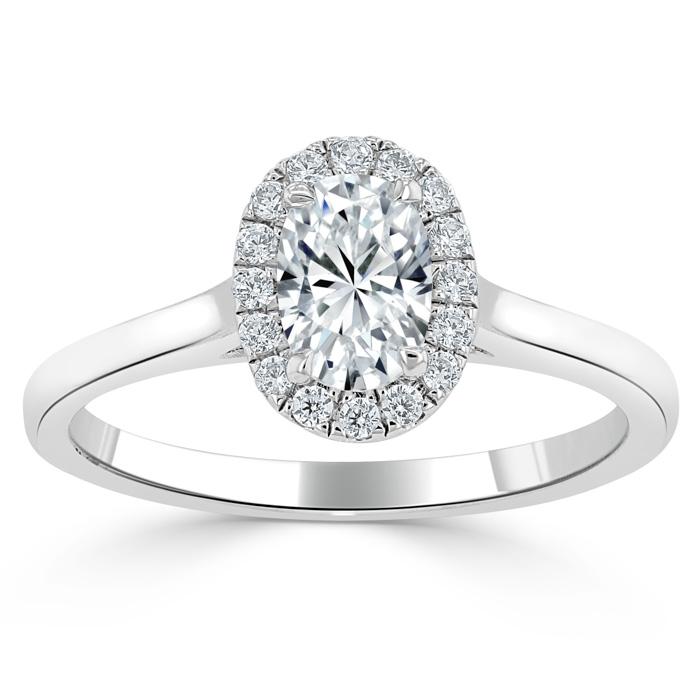 0.75 CT Oval Shaped Moissanite Halo Engagement Ring - crownmoissanite