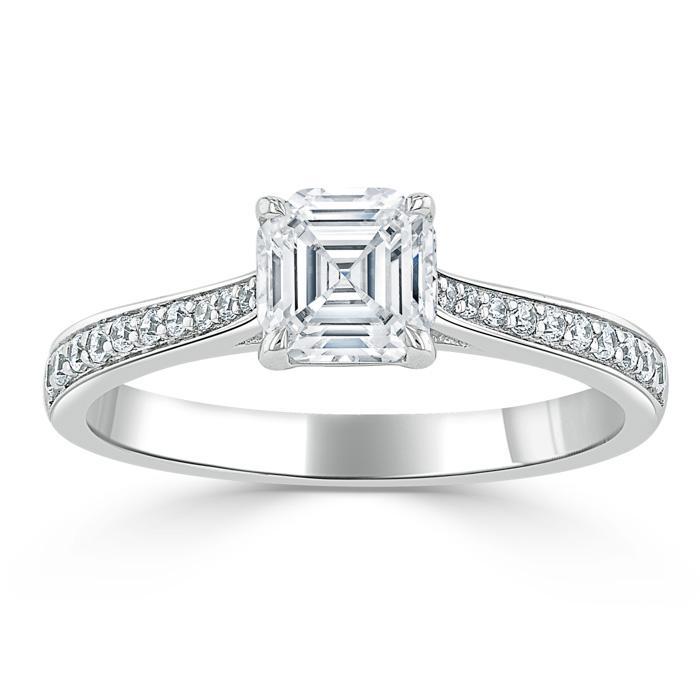 1.0 CT Asscher Shaped Moissanite Solitaire Engagement Ring - crownmoissanite