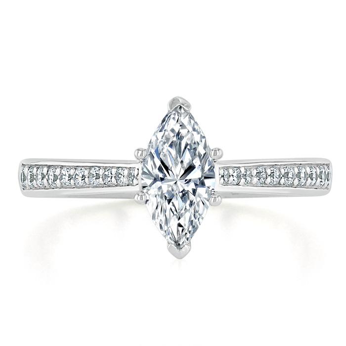 1.0 CT Marquise Cut Solitaire Channel Pave Moissanite Engagement Ring - crownmoissanite