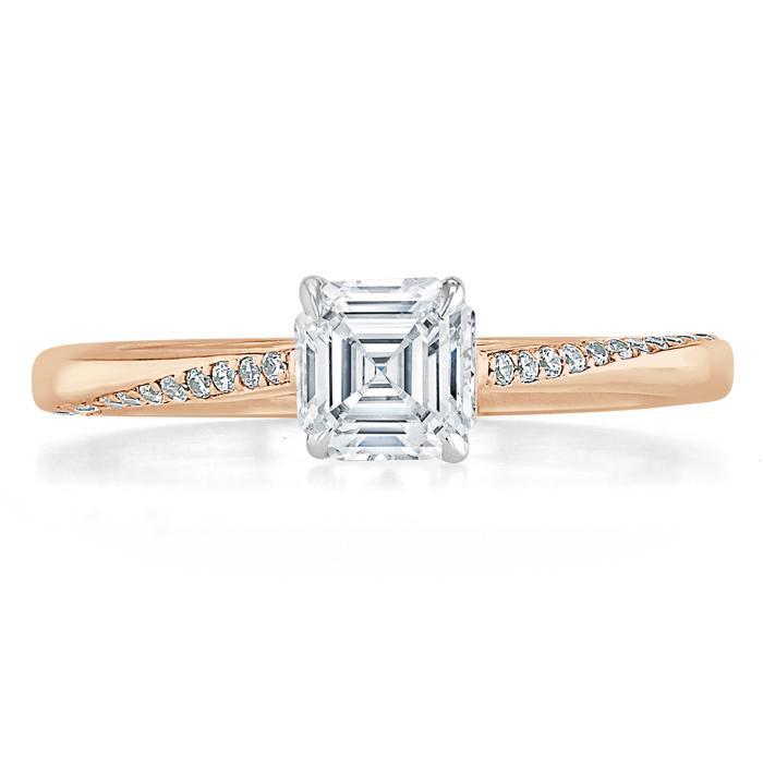0.75 CT Asscher Cut Solitaire Moissanite Engagement Ring - crownmoissanite